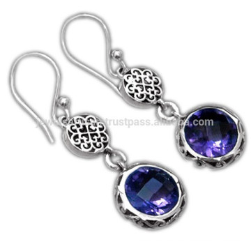 Boucles d&#39;oreilles en argent sterling 925 en argent sterling et boucles d&#39;oreilles en pierres précieuses en améthyste pour dames